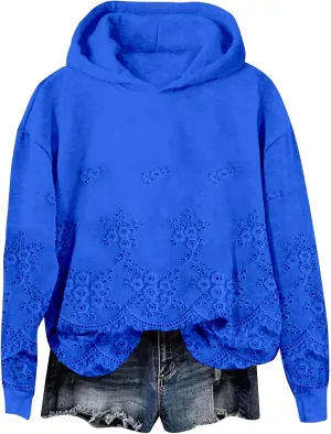 Women's Floral Lace Printed Hoodies Oversized Long Sleeve Pullover Sweatshirt Soft Fall Winter Athleisure Outfits