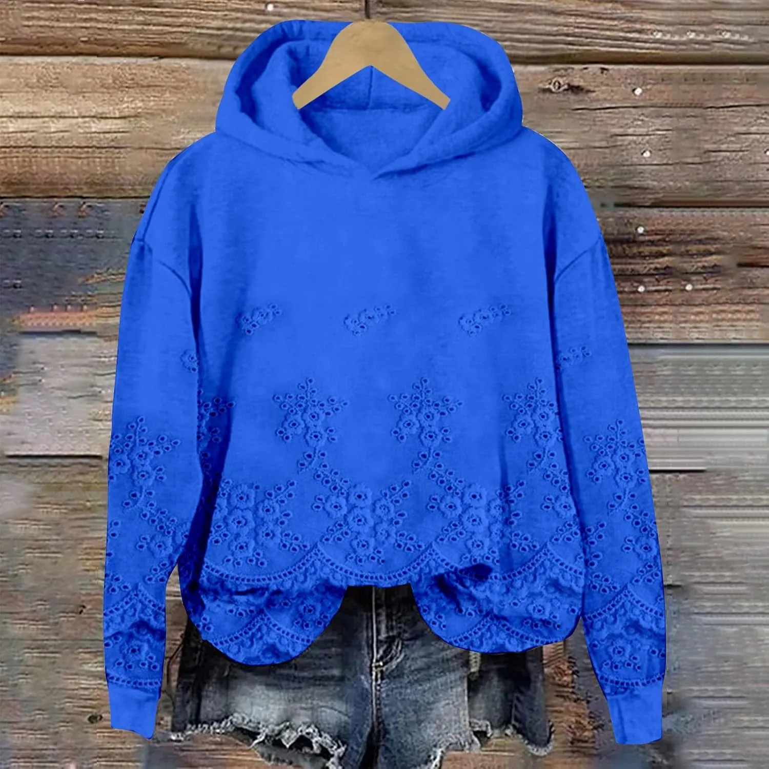 Women's Floral Lace Printed Hoodies Oversized Long Sleeve Pullover Sweatshirt Soft Fall Winter Athleisure Outfits