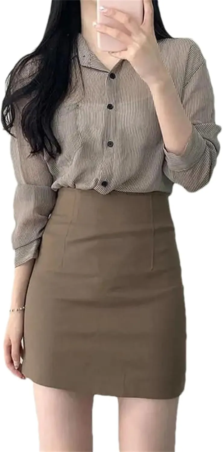 Women's High-Waisted Bodycon Skirt  Skinny Hip-Hugging Spring Midi Above Knee Pencil Skirt for Work
