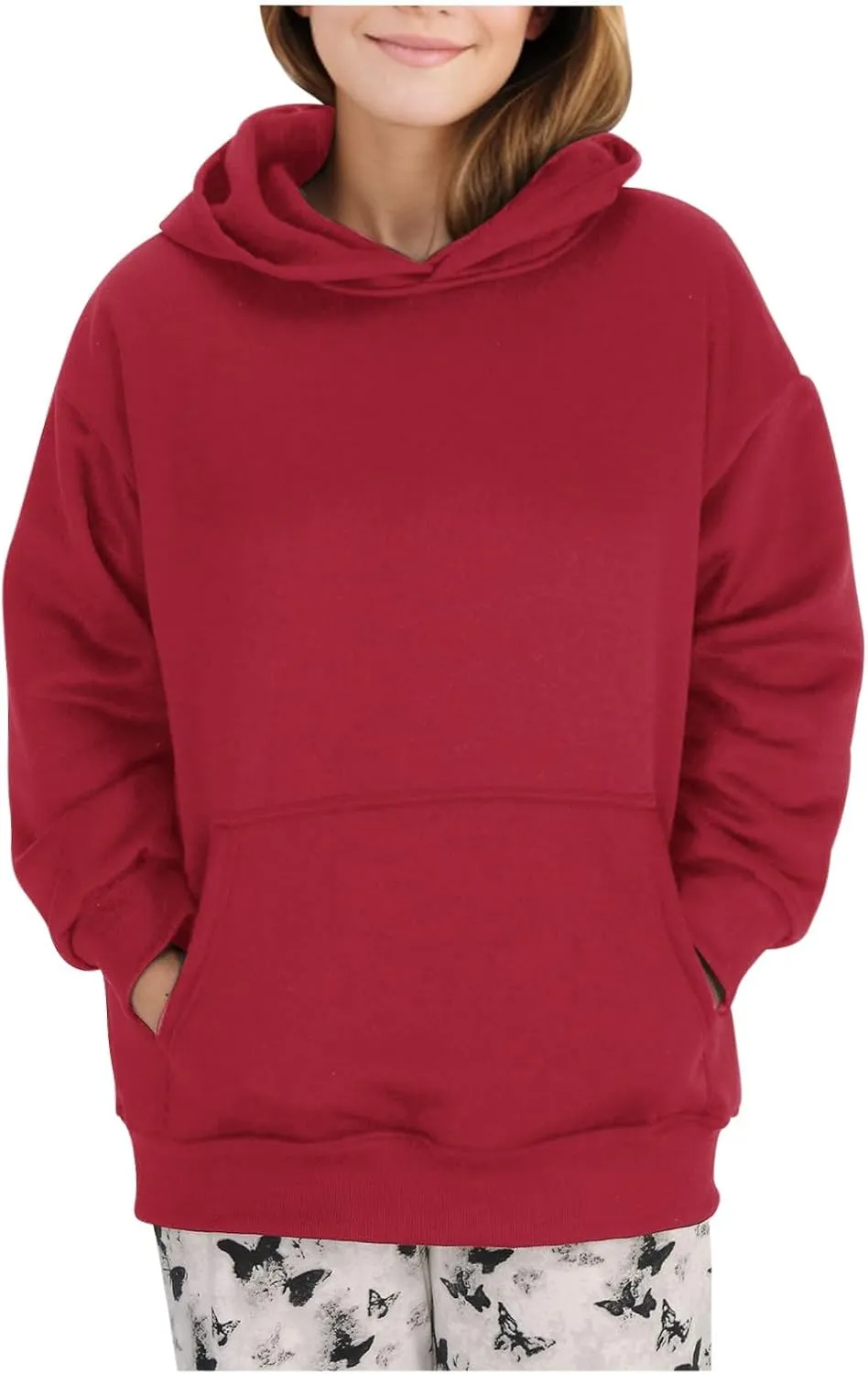 Womens Hoodies Oversized Sweatshirt Casual Fleece Pullover Top Solid Color Soft Hoodie With Pocket 2024 Fall Trendy Top