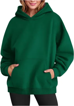 Womens Hoodies Oversized Sweatshirt Casual Fleece Pullover Top Solid Color Soft Hoodie With Pocket 2024 Fall Trendy Top