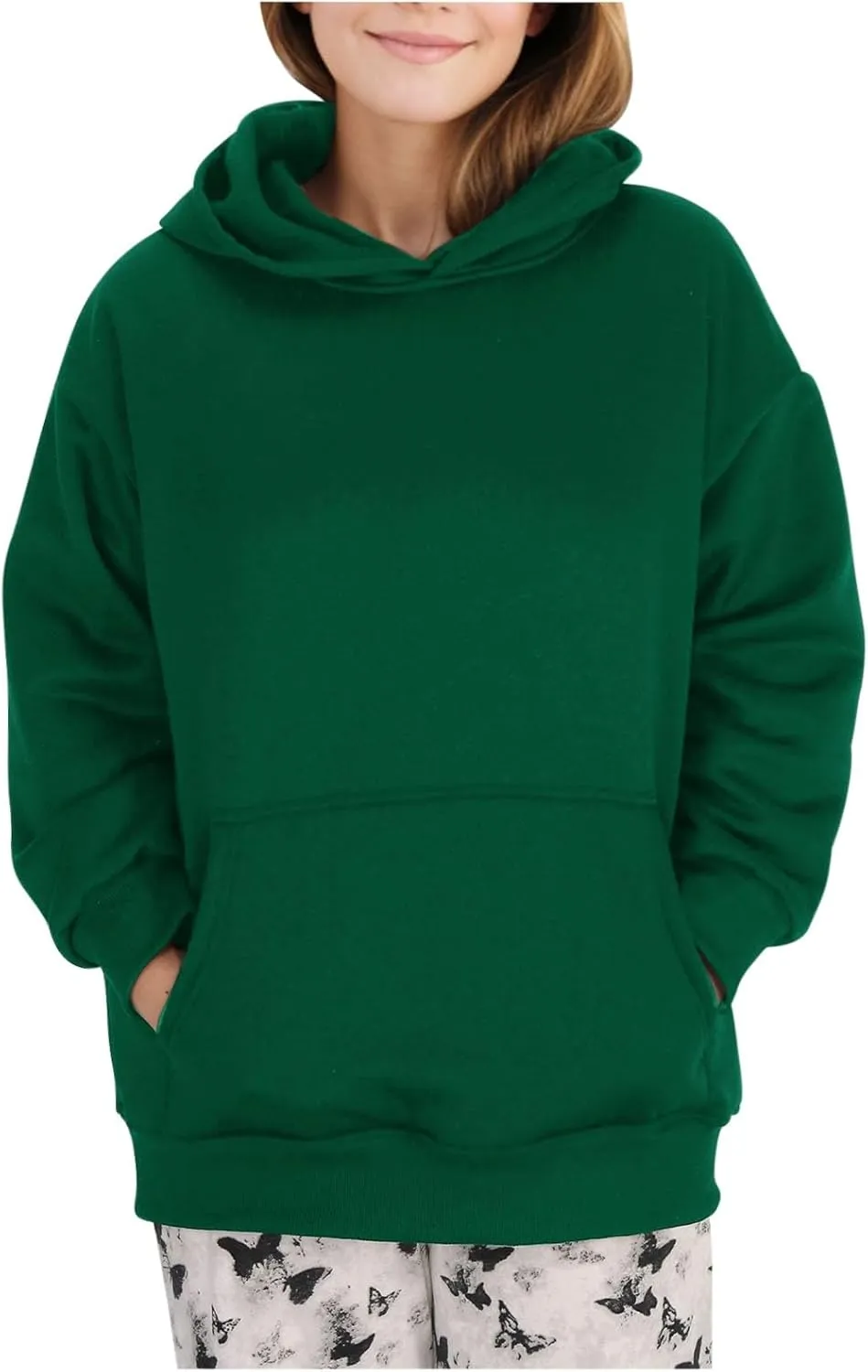 Womens Hoodies Oversized Sweatshirt Casual Fleece Pullover Top Solid Color Soft Hoodie With Pocket 2024 Fall Trendy Top