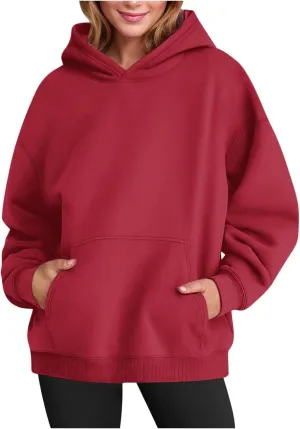 Womens Hoodies Oversized Sweatshirt Casual Fleece Pullover Top Solid Color Soft Hoodie With Pocket 2024 Fall Trendy Top