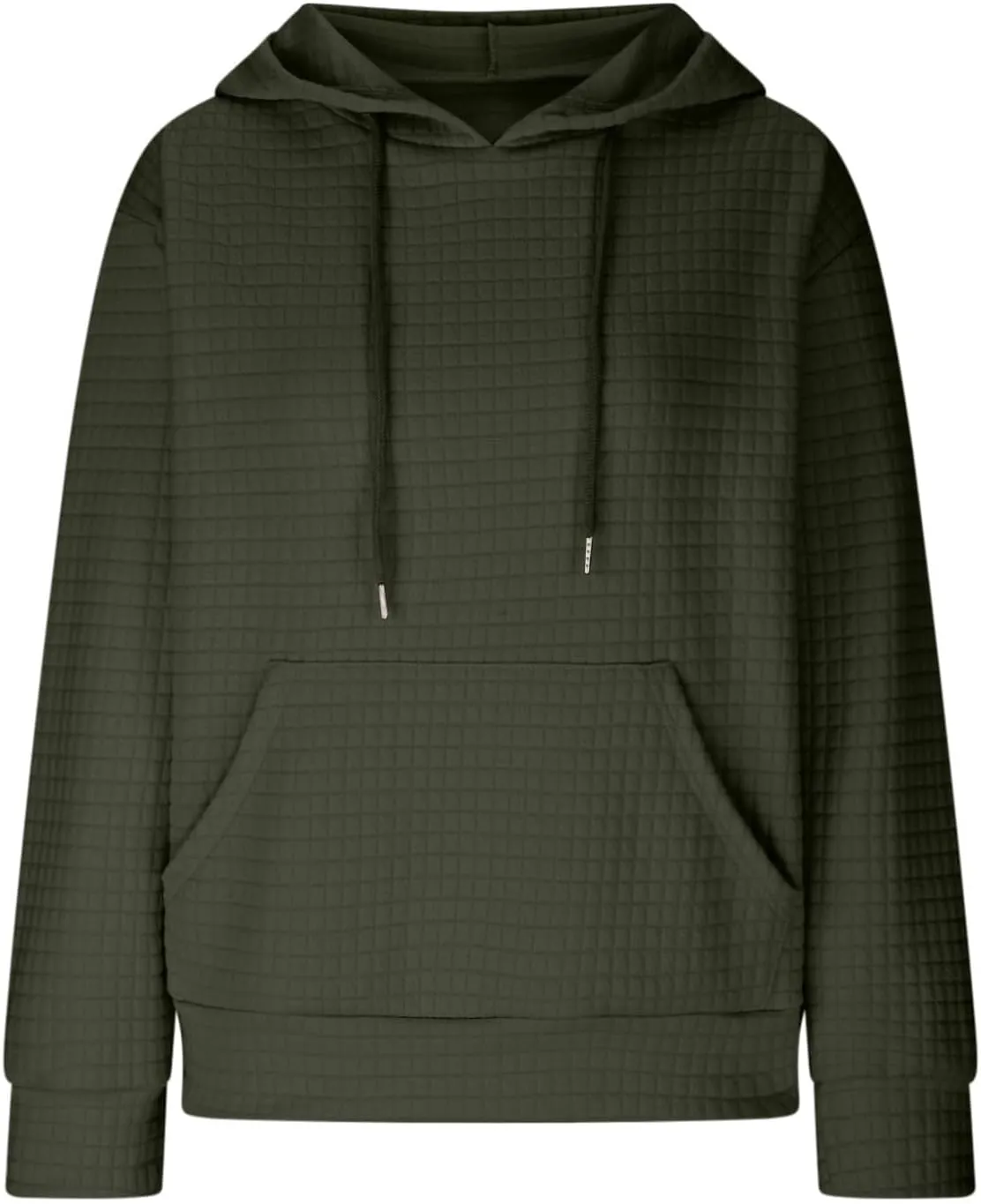 Womens Hoodies Pullover Quilted Long Sleeve Knit Oversized Sweatshirt Fall Drawstring Hooded Sweatshirts with Pocket