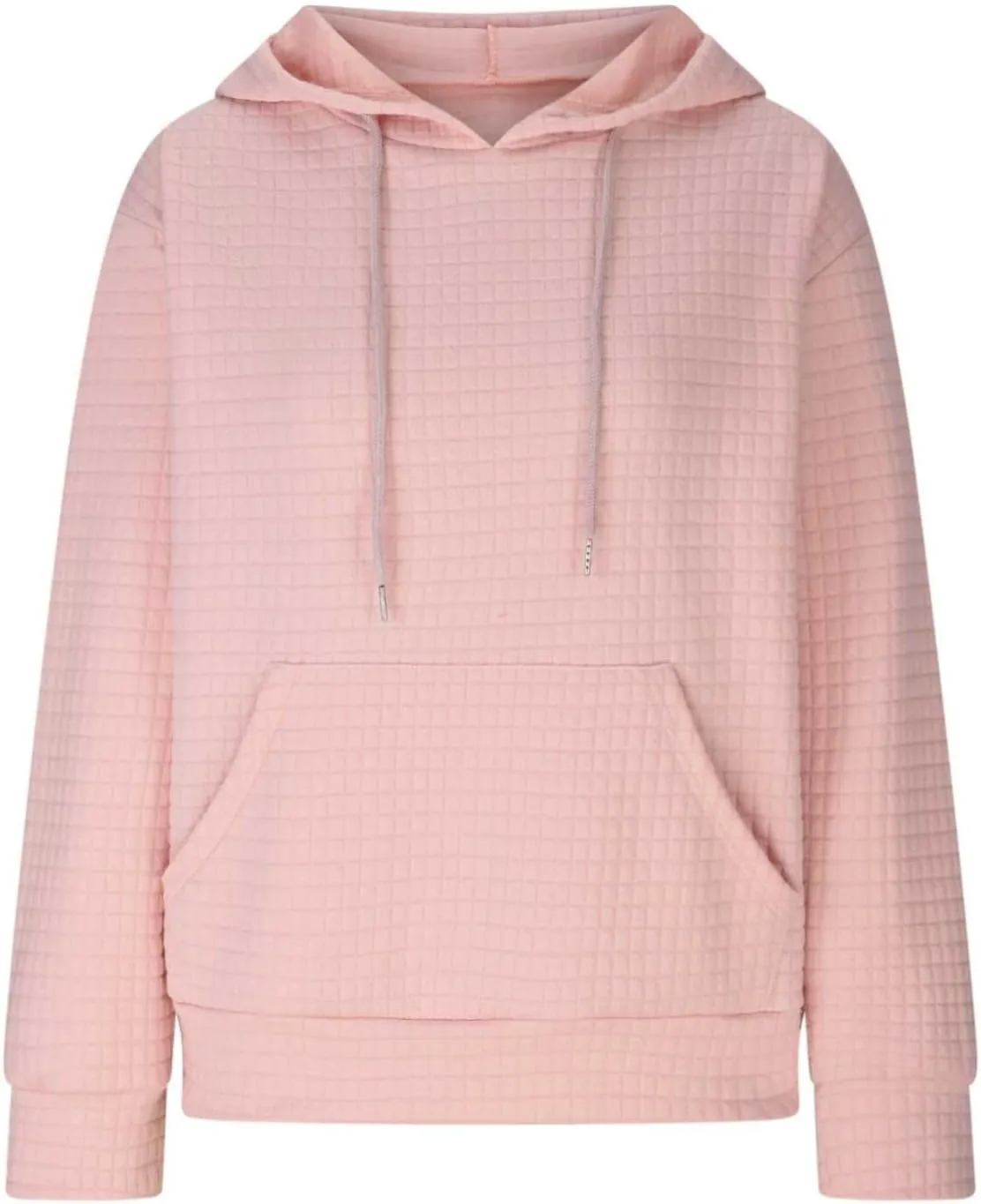 Womens Hoodies Pullover Quilted Long Sleeve Knit Oversized Sweatshirt Fall Drawstring Hooded Sweatshirts with Pocket