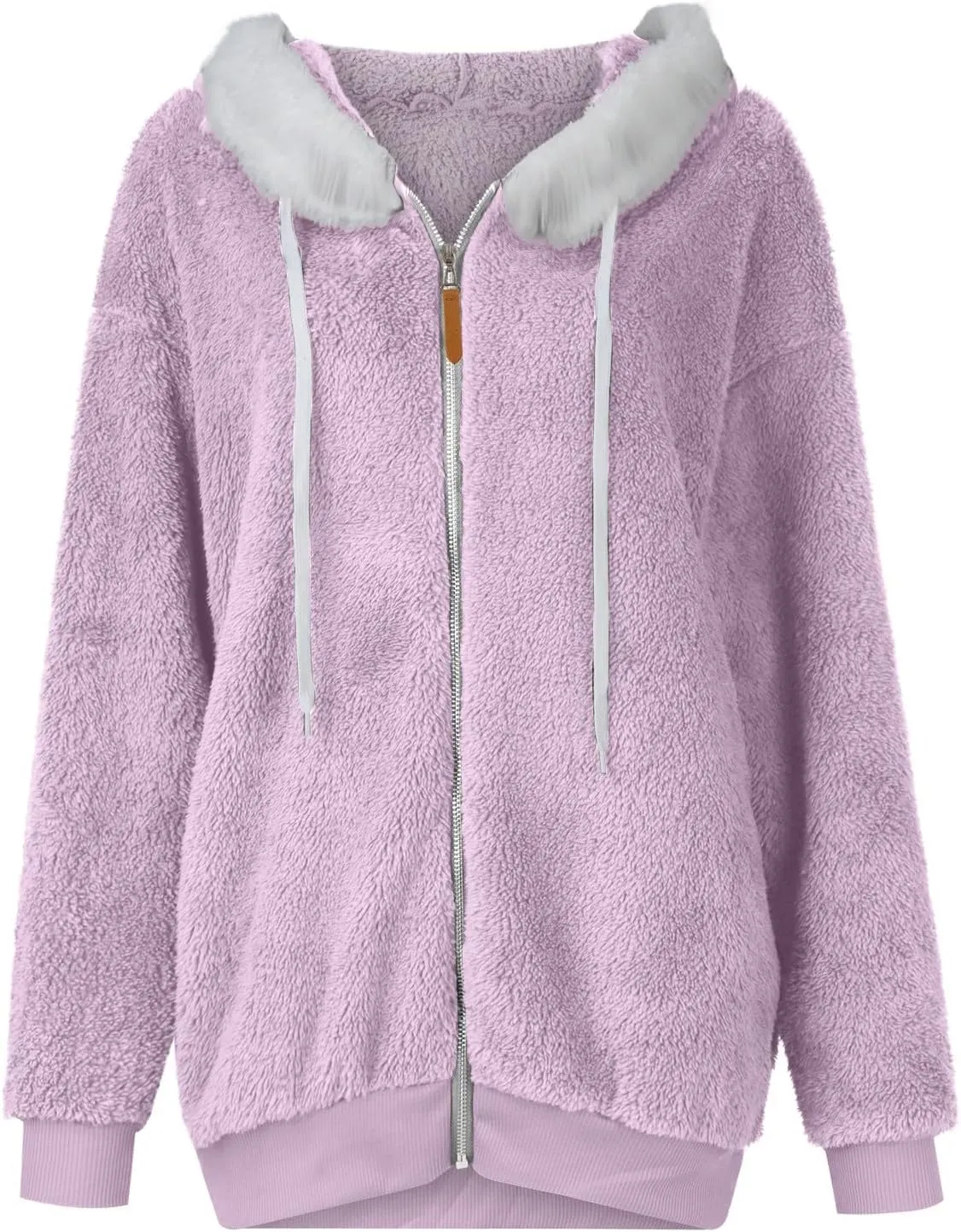 Womens Oversized Zip Up Coat Fuzzy Fleece Sherpa Jacket with Pockets Hoodie Outerwear Fall and Winter