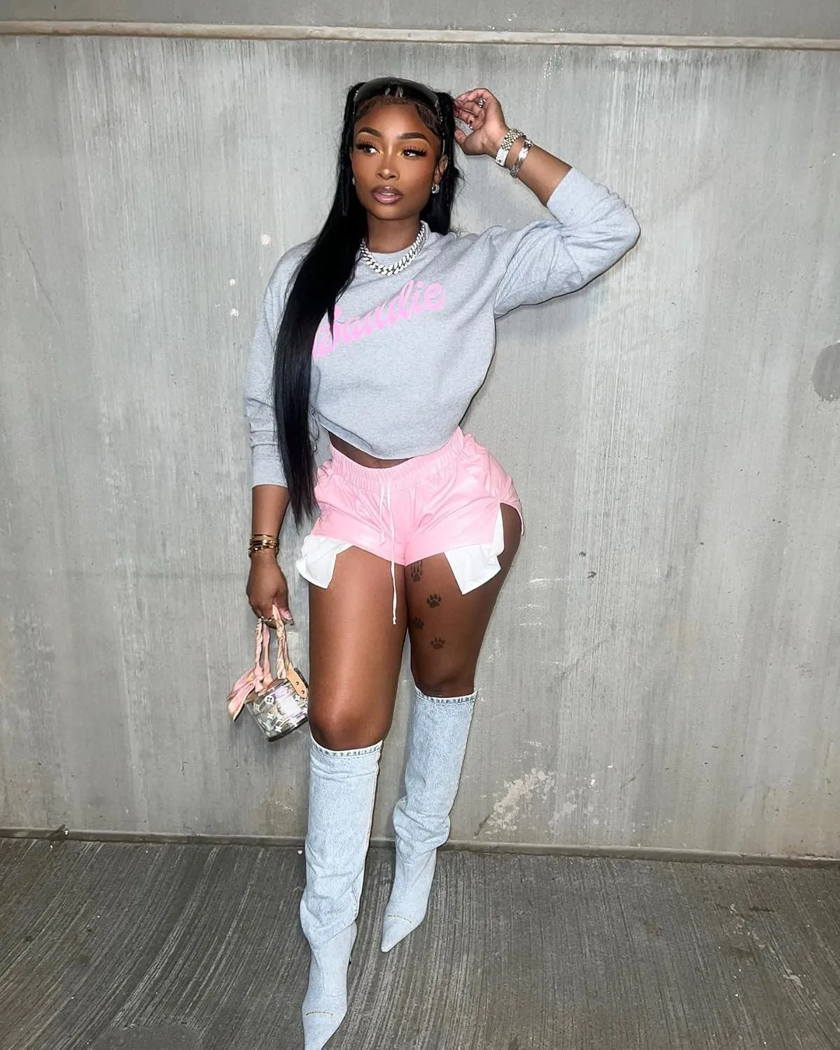Women's PU Leather Shorts Sexy Side Slit Drawstring Disco Short Hot Pants with Pockets