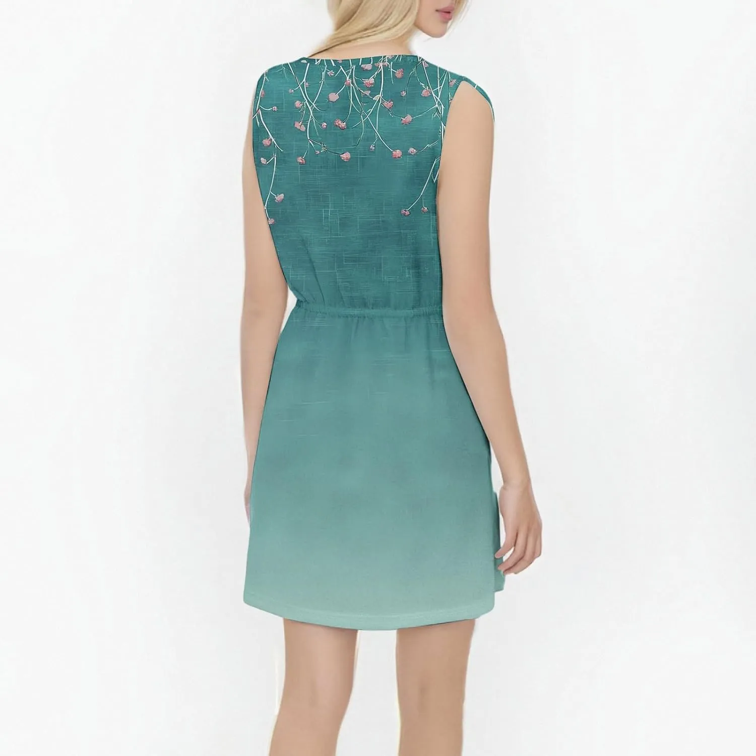 Women's Spring Dresses Sleeveless Trendy Tie Waist Elegant Square Neck Flowy Holiday Loose Fit Midi Dress