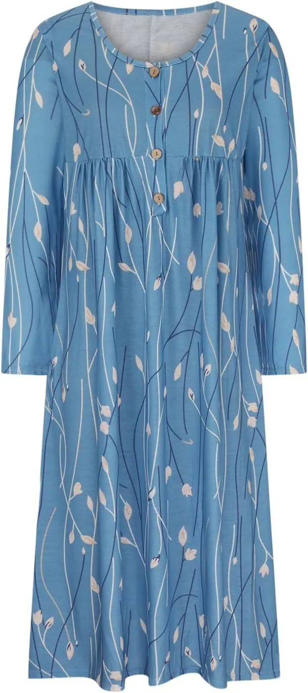 Women's Summer Maxi Dress 2025 Casual Short Sleeve Crewneck Flowy Swing Pleated Long Beach Dresses with Pockets