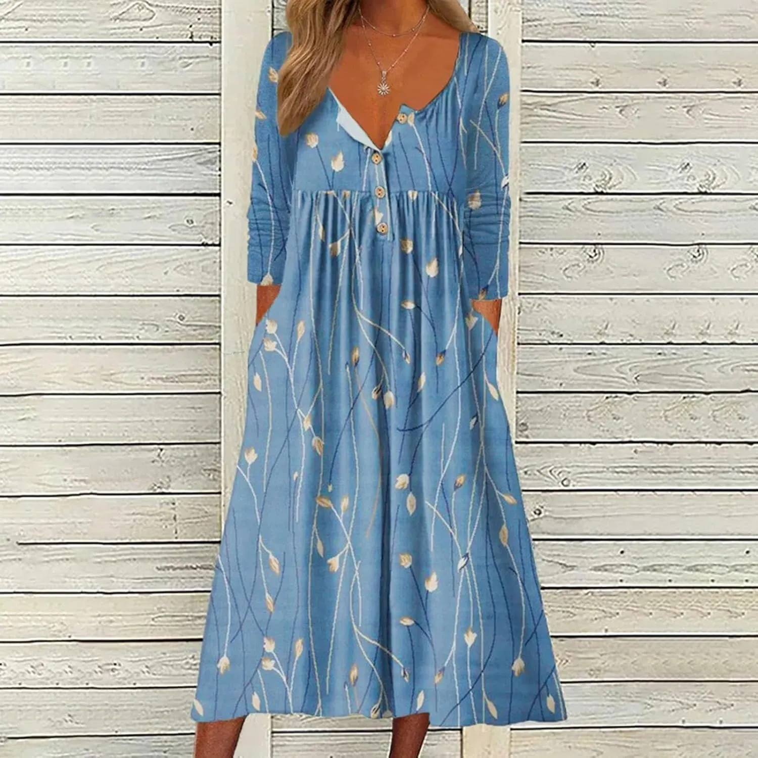 Women's Summer Maxi Dress 2025 Casual Short Sleeve Crewneck Flowy Swing Pleated Long Beach Dresses with Pockets