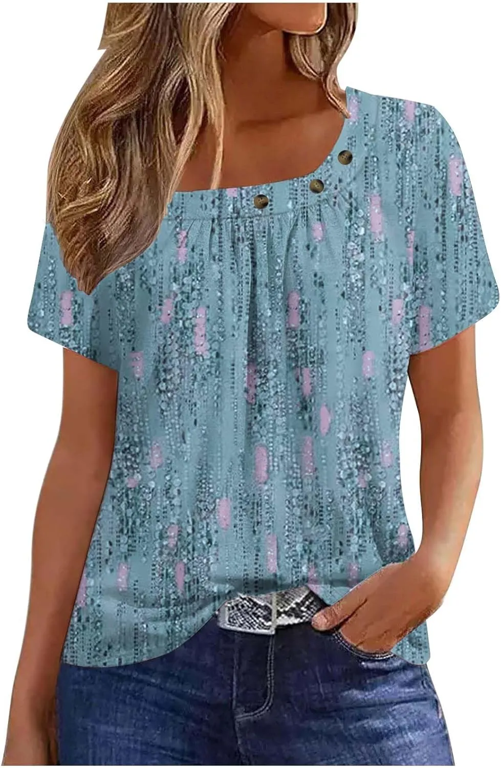 Womens Summer Tops Dressy Trendy Boho Floral Print Short Sleeve T Shirts Casual Loose Fit Basic Tunic Blouses Tees