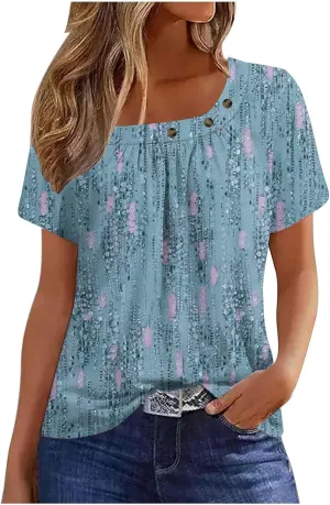 Womens Summer Tops Dressy Trendy Boho Floral Print Short Sleeve T Shirts Casual Loose Fit Basic Tunic Blouses Tees