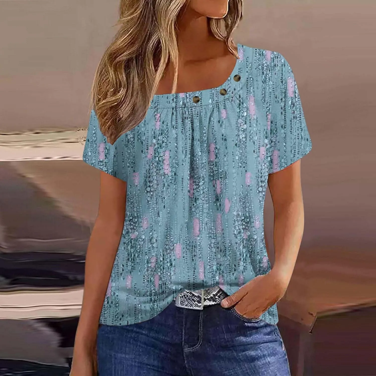 Womens Summer Tops Dressy Trendy Boho Floral Print Short Sleeve T Shirts Casual Loose Fit Basic Tunic Blouses Tees