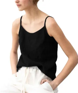 Women's Vintage Cotton-Linen Blend Camisole Breathable Sleeveless Tank Tops with Adjustable Boho-Chic Straps