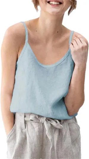 Women's Vintage Cotton-Linen Blend Camisole Breathable Sleeveless Tank Tops with Adjustable Boho-Chic Straps