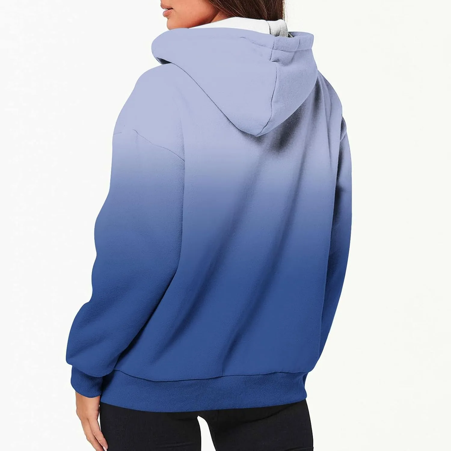 Womens Zip Up Hoodies Sherpa Lined Fleece Thermal Jacket Full Zip Long Sleeve Sweatshirts Gradient Color Shirts Coat