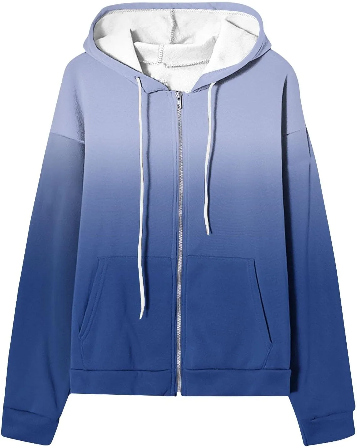 Womens Zip Up Hoodies Sherpa Lined Fleece Thermal Jacket Full Zip Long Sleeve Sweatshirts Gradient Color Shirts Coat