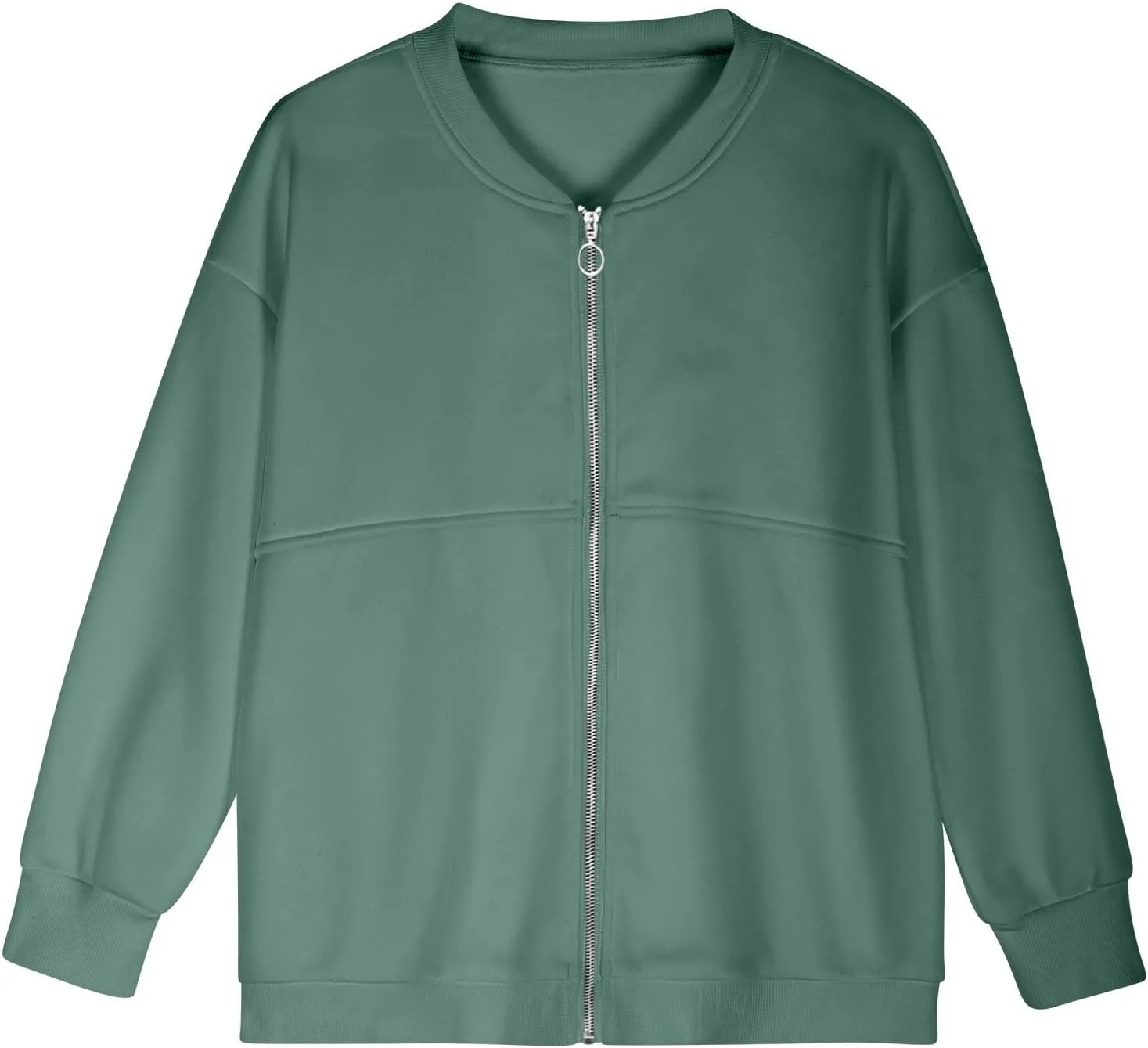 Women's Zip Up Sweatshirt Jackets No Hood Long Sleeve Sweatshirt Casual Loose Fit Outerwear with Pockets Fall Clothes