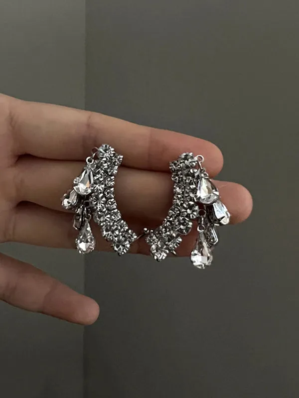 xakxx Stylish Rhinestone Tasseled Geometric Earrings Accessories
