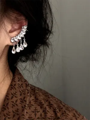 xakxx Stylish Rhinestone Tasseled Geometric Earrings Accessories