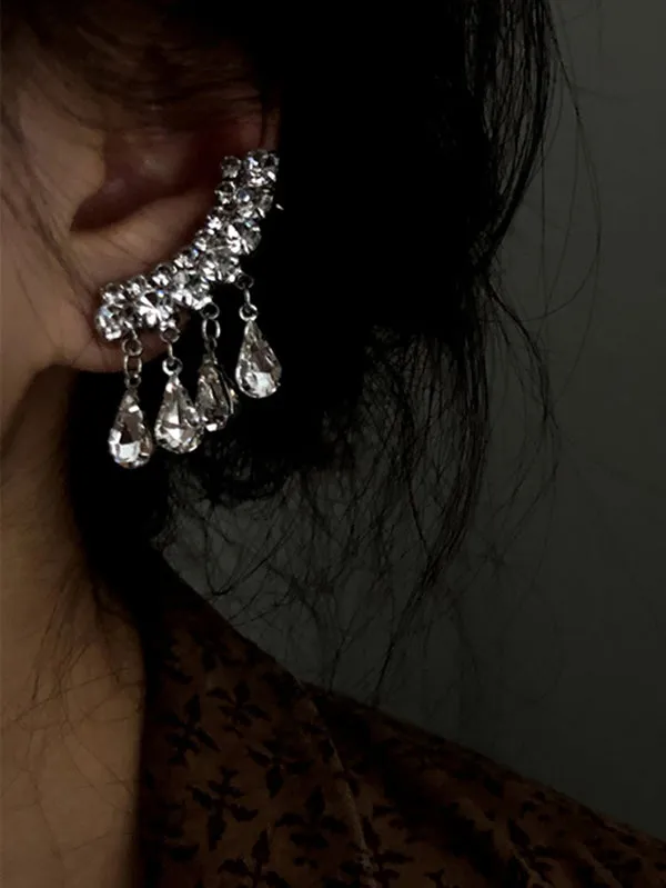 xakxx Stylish Rhinestone Tasseled Geometric Earrings Accessories