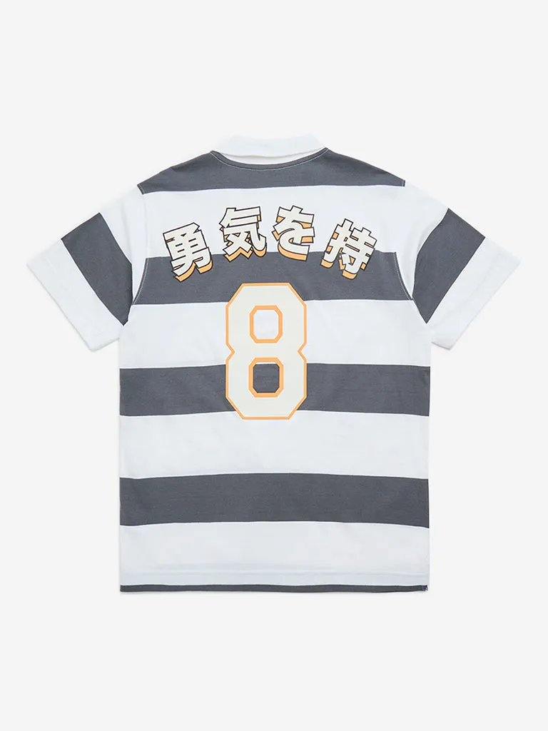 Y&F Kids Charcoal Stripe Printed Cotton Polo T-Shirt