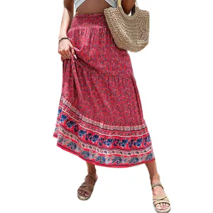 YESFASHION Women Bohemian Skirt Positioning Printed Floral Skirt
