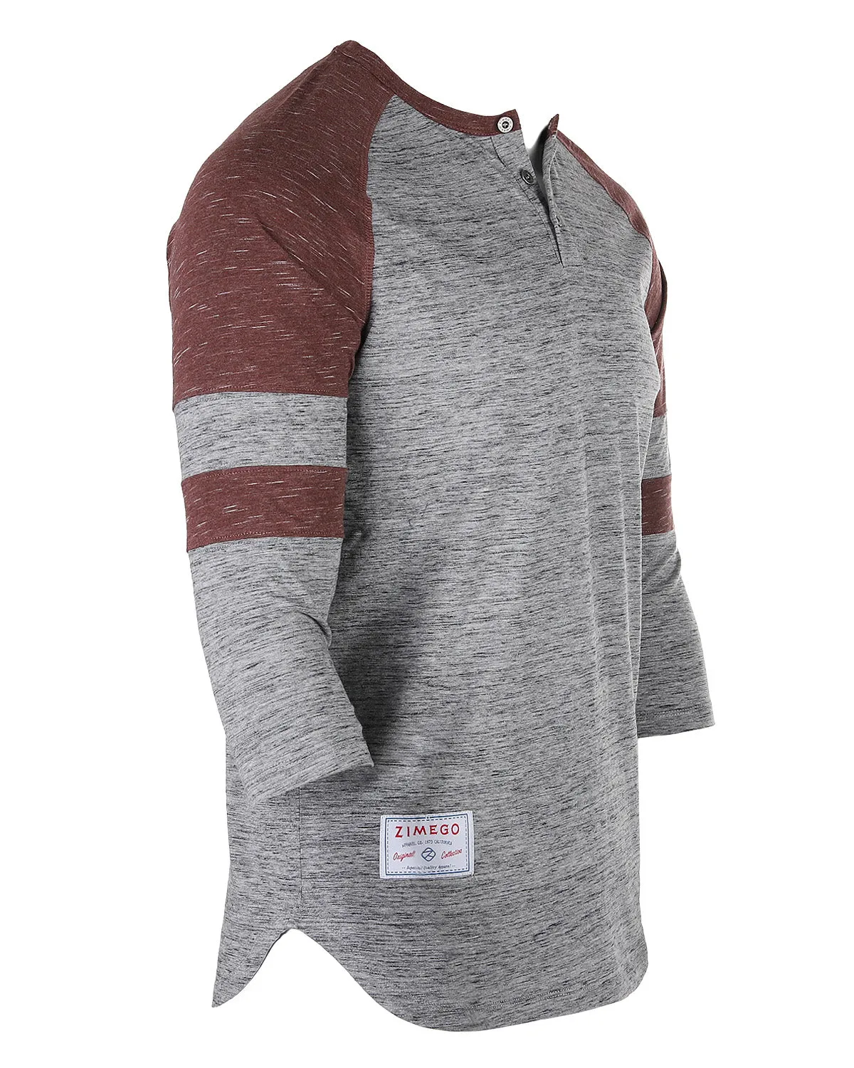 ZIMEGO Men's 3/4 Sleeve MAROON Baseball Football College Raglan Henley Athletic T-shirt