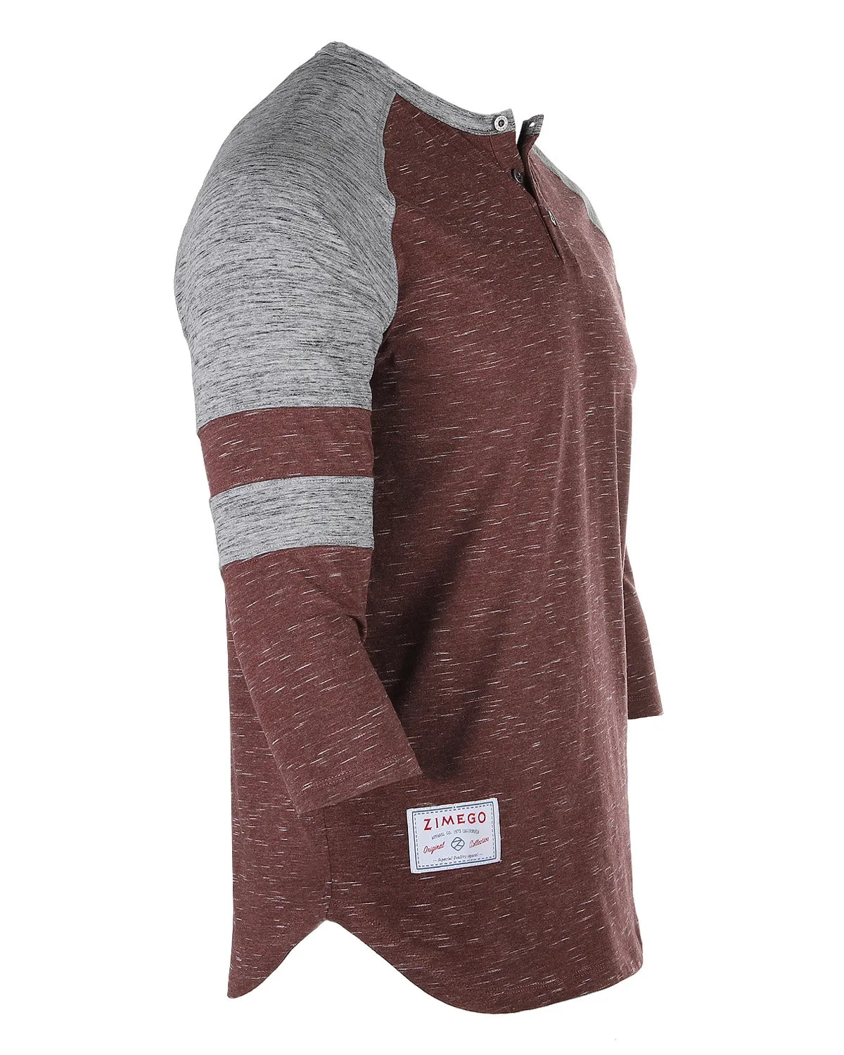 ZIMEGO Men's 3/4 Sleeve MAROON Baseball Football College Raglan Henley Athletic T-shirt