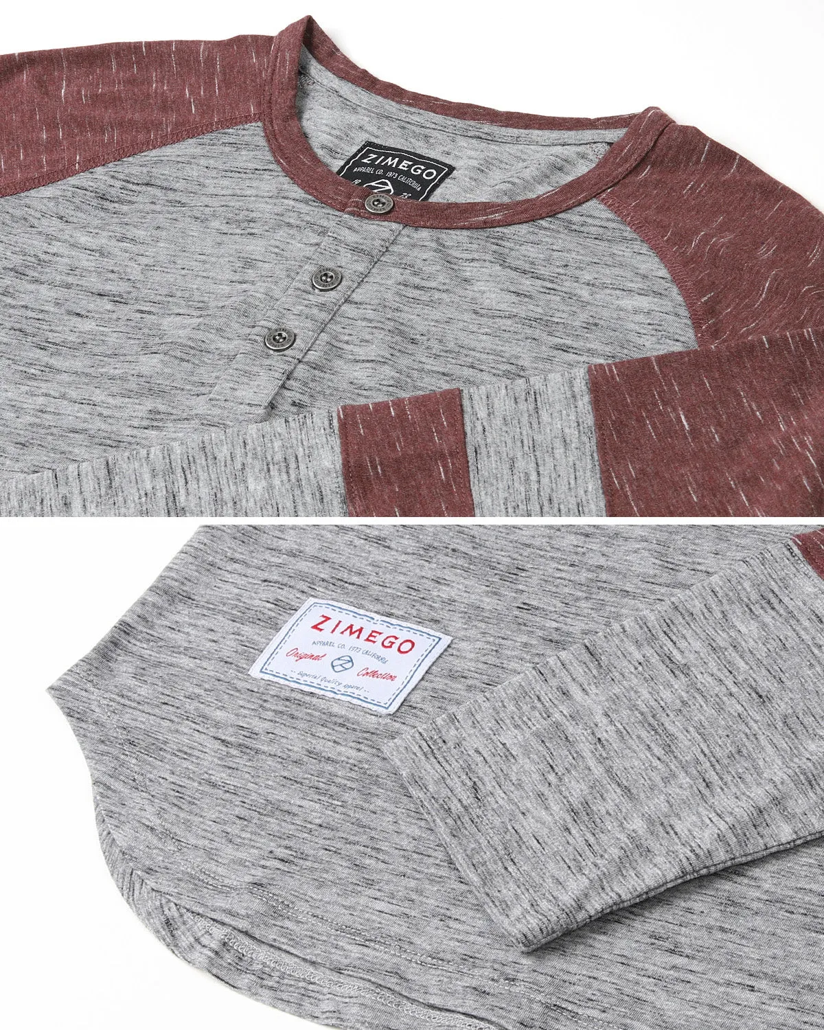 ZIMEGO Men's 3/4 Sleeve MAROON Baseball Football College Raglan Henley Athletic T-shirt