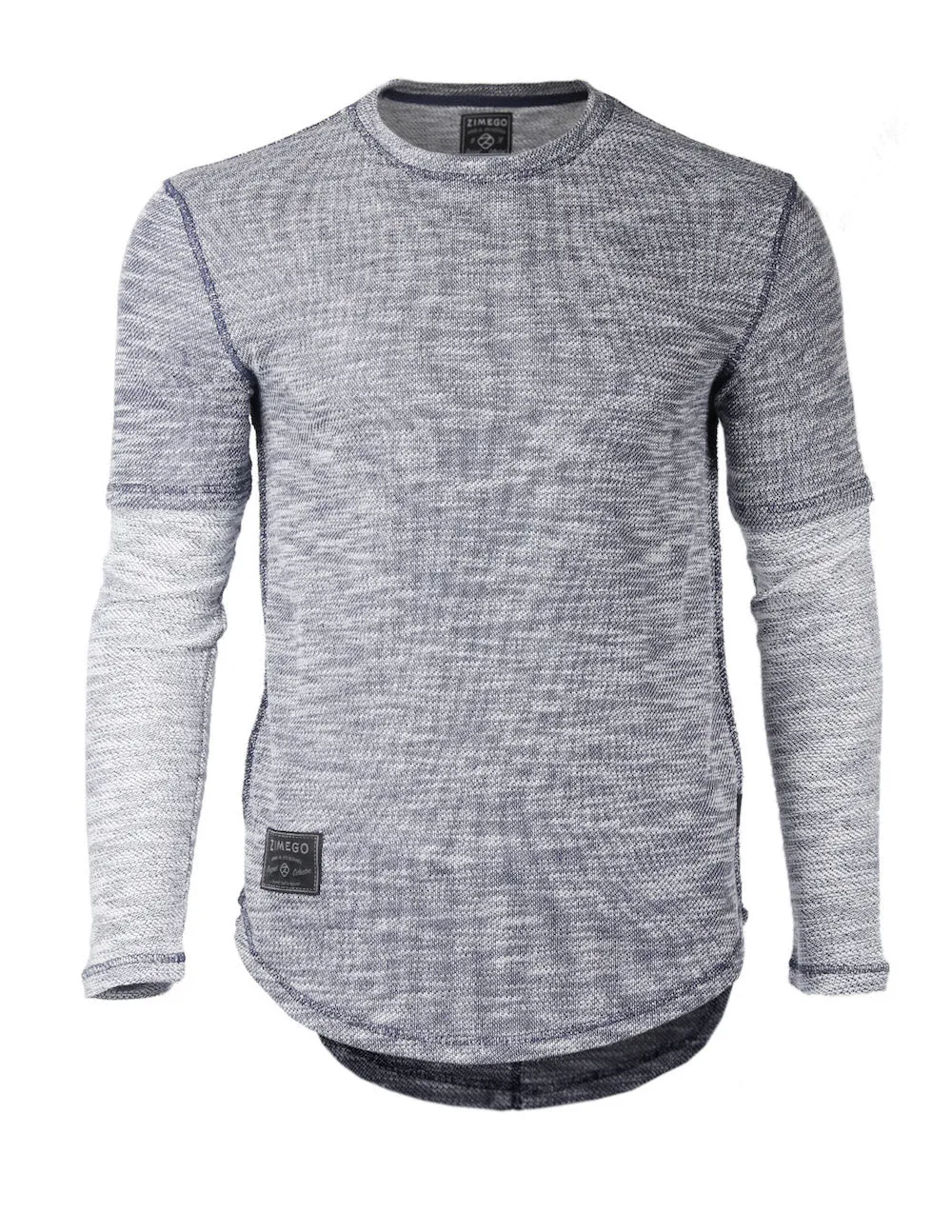 Zimego Men's Casual Knitted Contrast Layered Long Sleeve Round Bottom T-Shirts