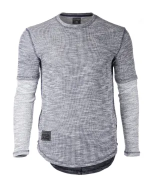 Zimego Men's Casual Knitted Contrast Layered Long Sleeve Round Bottom T-Shirts